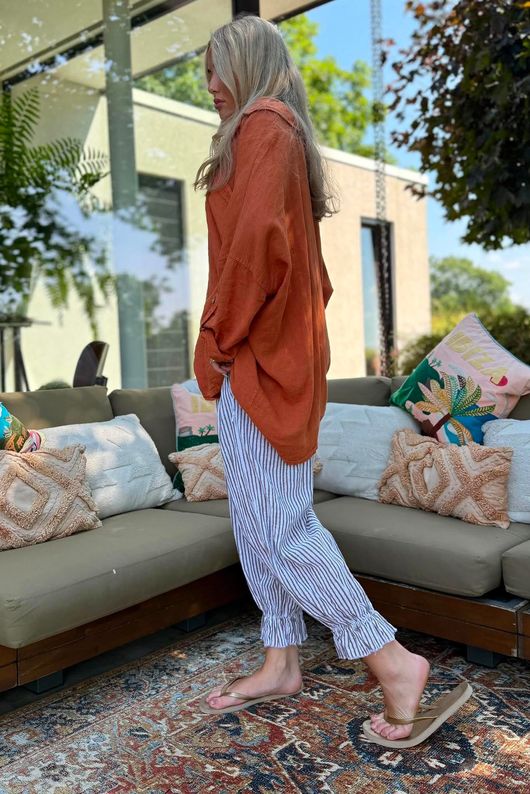Sandbar Linen Blend Pop Over Shirt Rust